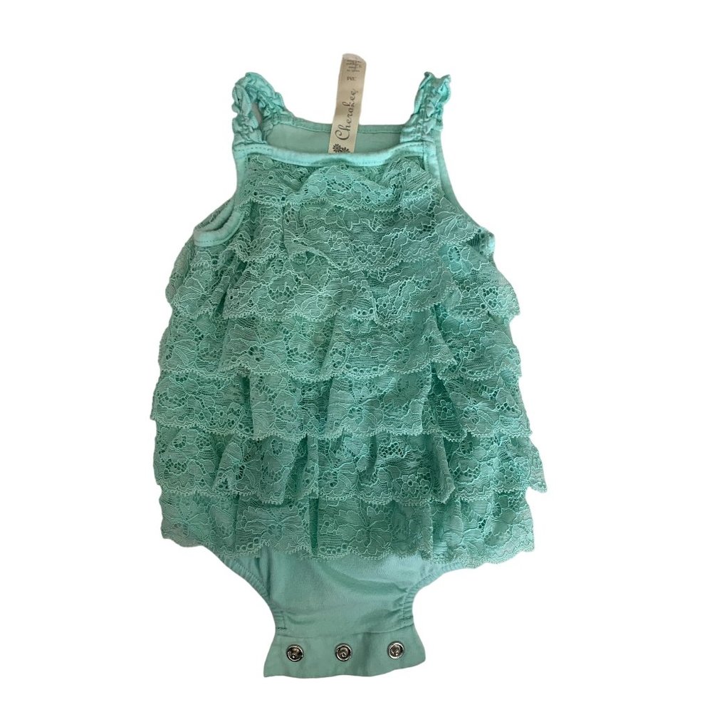 Vintage Cherokee Girls Infant baby Size 3 Months Green Lace Romper 1 Piece Bodys